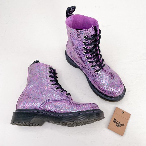 Dr. Martens Shoes - NWOB Dr. Martens Purple Metallic 1460 Pascal Snake Lace Up Boots Women's Size 5